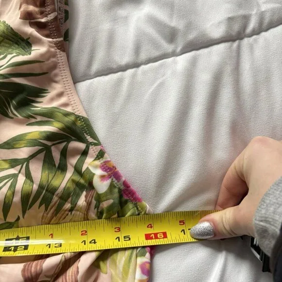 Womens Floral Pink Green One Piece Bikini Swimsuit Summer Beach Resortwear - Picture 4 of 8